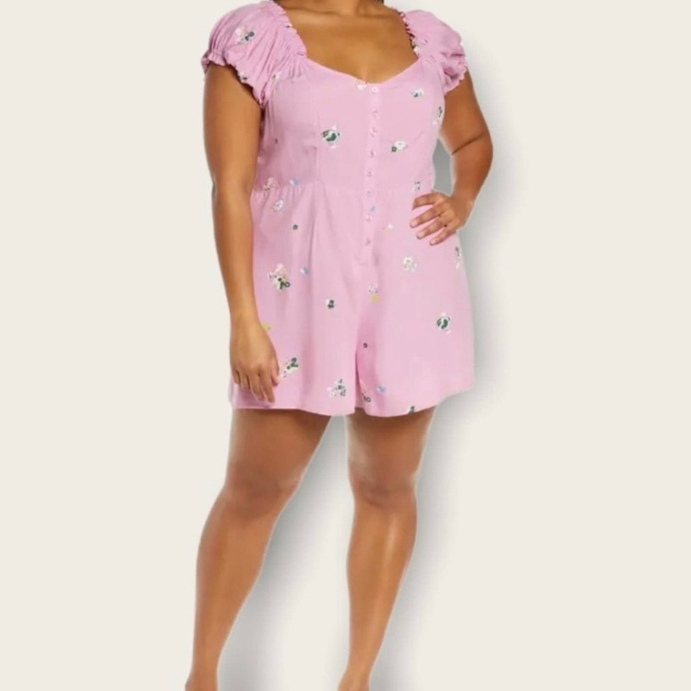 Nordstrom BP Plus Ruffle Button Romperโ